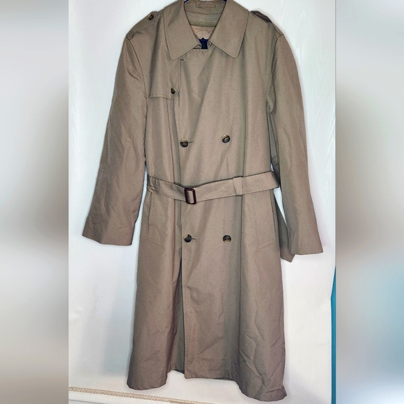 Hart Schaffner & Marx Men's  Double Breasted Khaki Trench Coat w/liner Size 40R - Picture 1 of 14